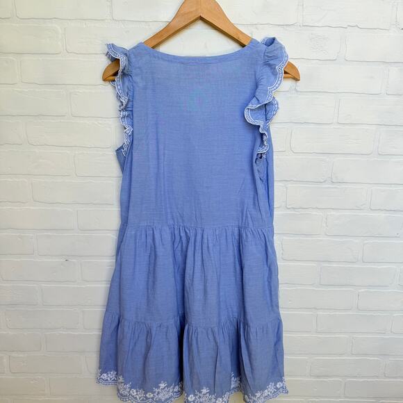 LOFT Women's Light Blue 100% Cotton Flutter Scalloped Sleeve Dress -sz S - Picture 2 of 5